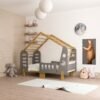 Lit Montessori House en bois naturel - Parfait pour les chambres d'enfants
