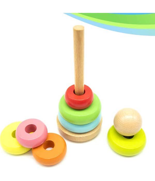 Montessori Education Torre Arcoiris de madera Juguete apilable clásico de madera Montessori Education Torre Arcoiris de madera Juguete apilable clásico de madera