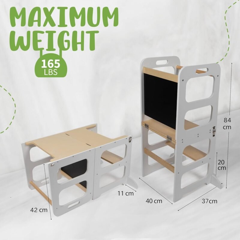 Toddler Learning Standing Tower with Whiteboard 2 in 1 Convertible Table and Chair