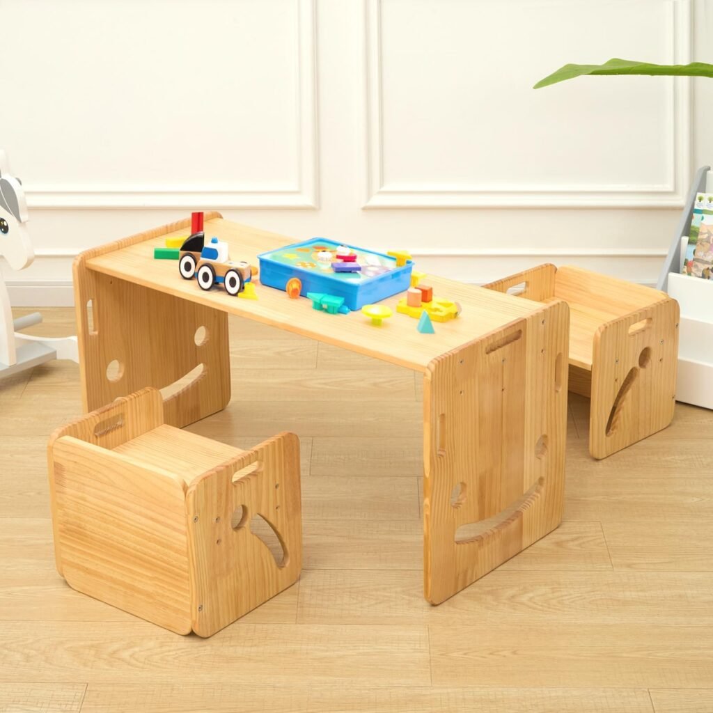 Table et chaise de sevrage Montessori pour les enfants de 1 à 3 ans, table et chaise réglables en hauteur, table et chaise cubique pour lire, manger et jouer, facile à assembler.