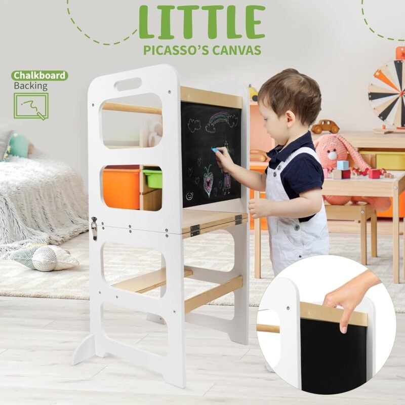 Toddler Learning Standing Tower with Whiteboard 2 in 1 Convertible Table and Chair