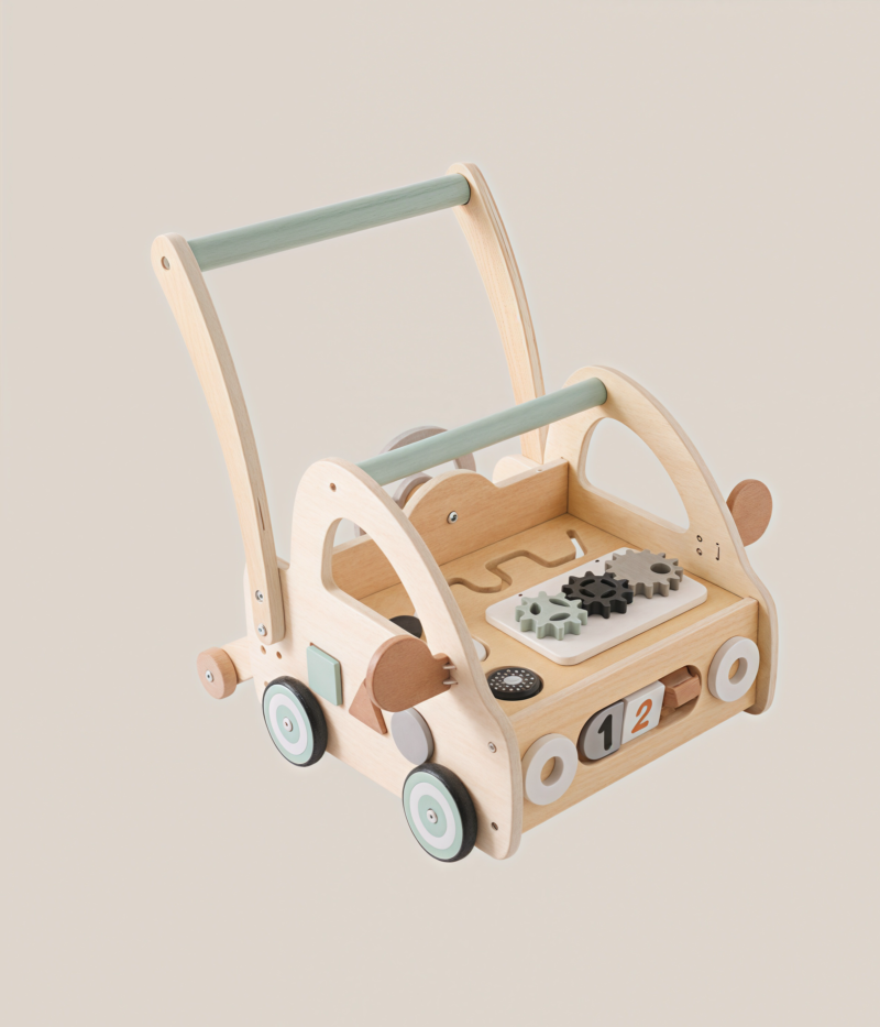Toddler First Steps with Wooden Push Walker Toy